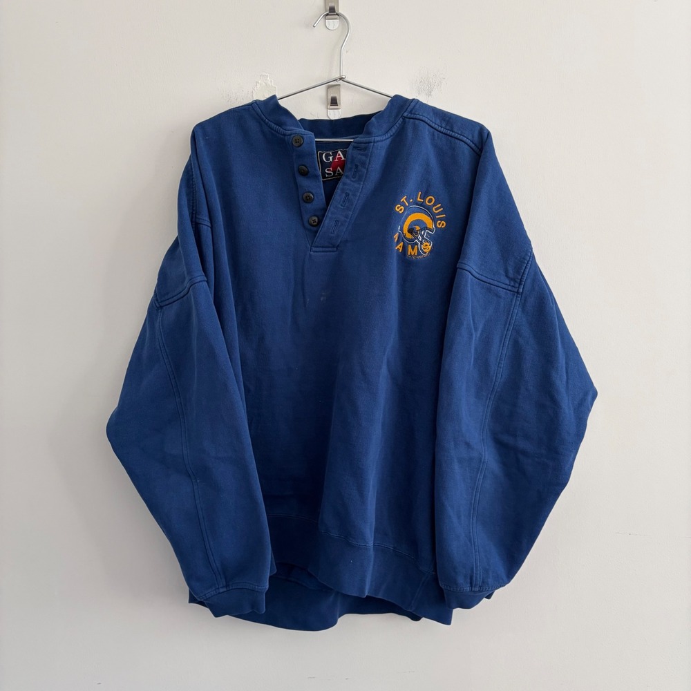Vintage Galt Sand St. Louis Rams Henley Sweatshirt Blue Mens Large